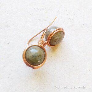 India Agate ~ Big & Bold Handmade Dangle Earrings ~ Warm Hunter Green Colors